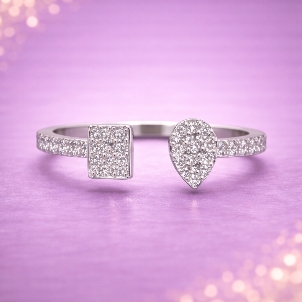 Kerasus Round & Square Diamond Open Ring – 18K Gold
