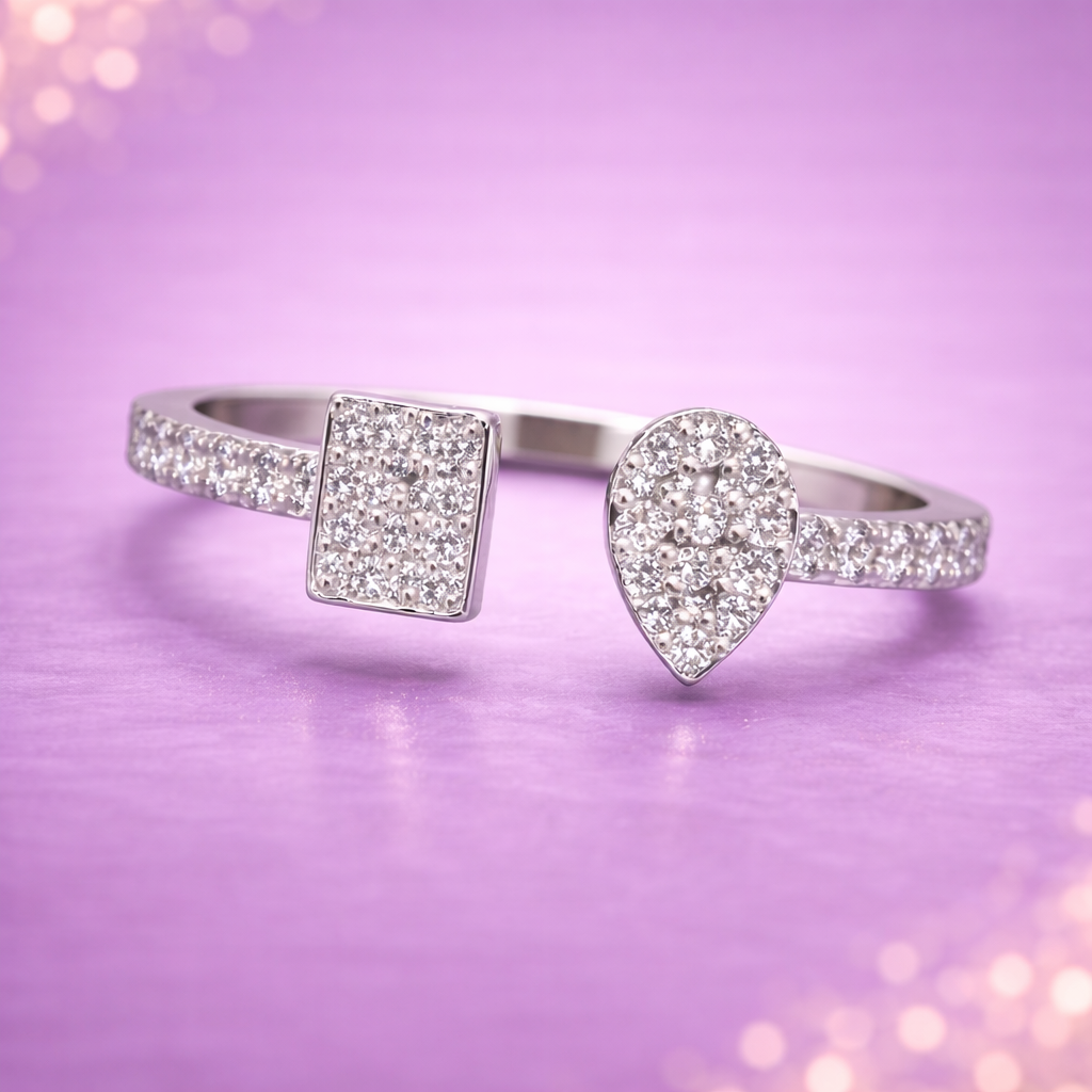 Kerasus Round & Square Diamond Open Ring – 18K Gold