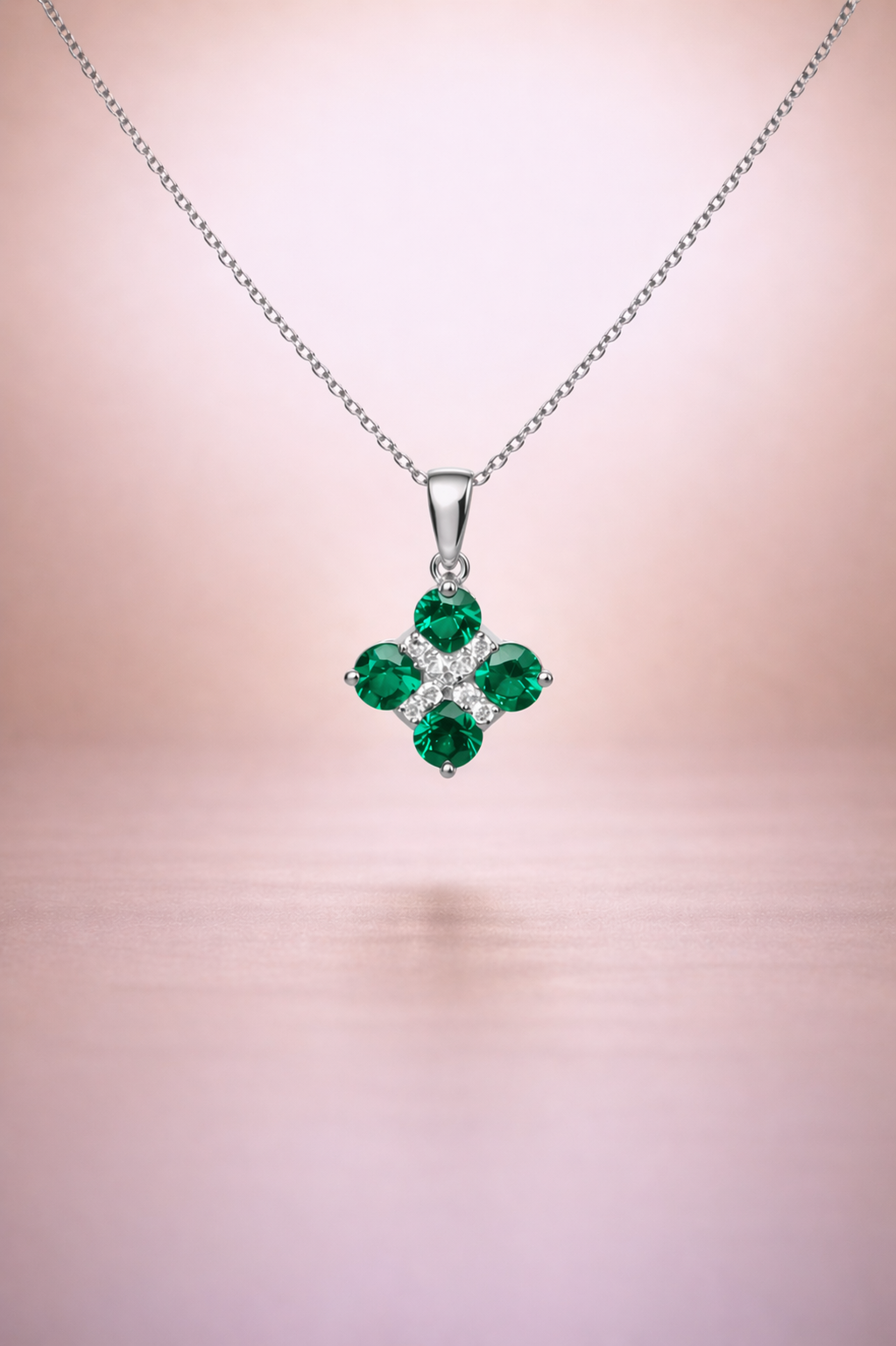 Kerasus Emerald & Diamond Flower Necklace – 14K Gold