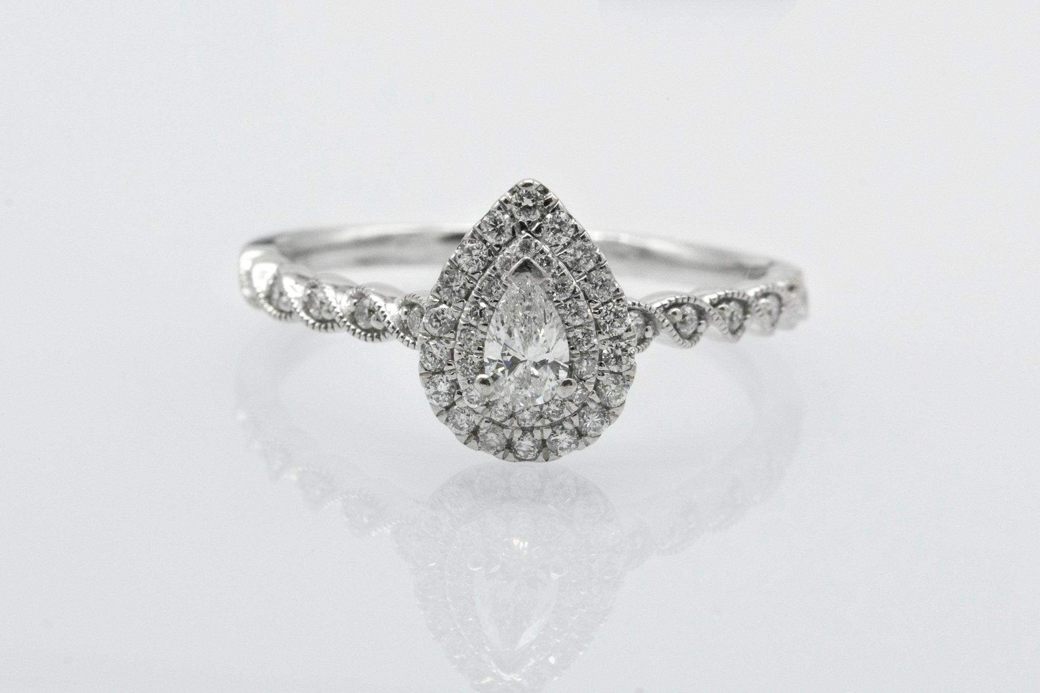 Pear - Cut Double Halo Diamond Ring – 18K White Gold - KERASUS - Diamond Rings - KERASUS -