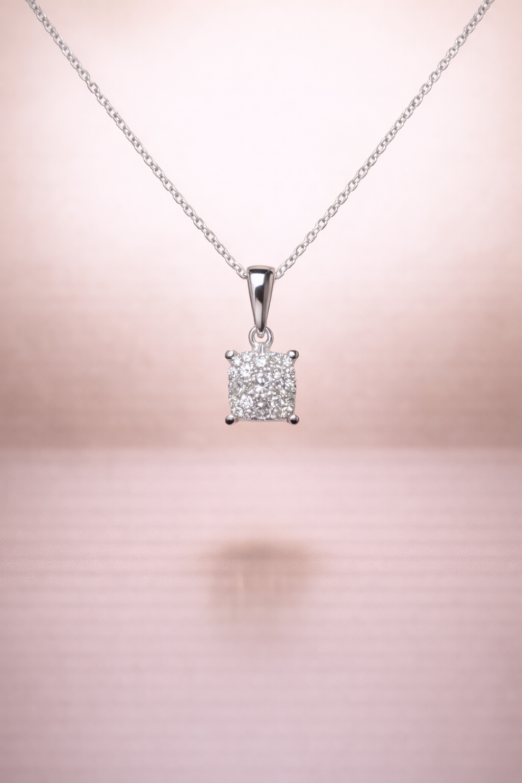 14K Gold Diamond Square Pendant Necklace