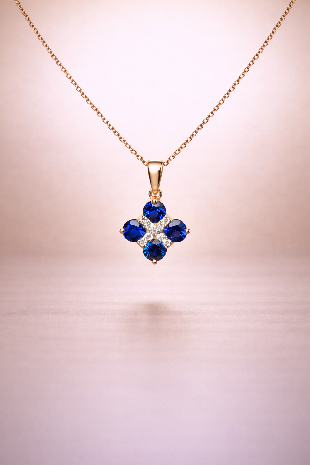 14K Rose Gold Sapphire & Diamond Necklace
