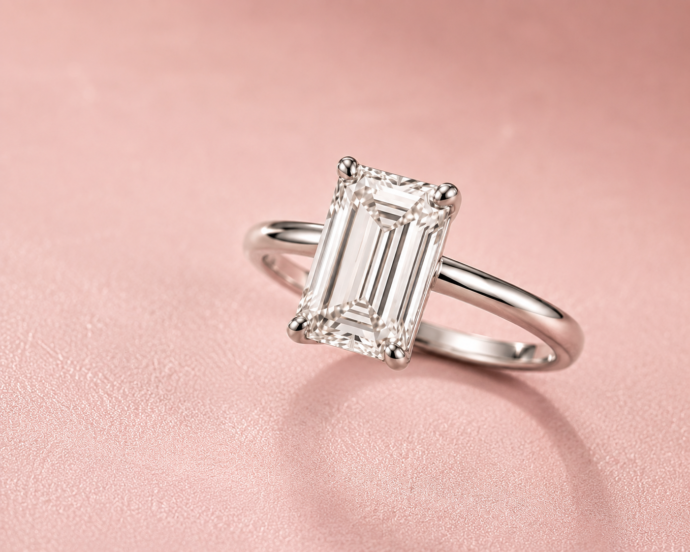 Kerasus Emerald Diamond Solitaire Ring – 14K White Gold