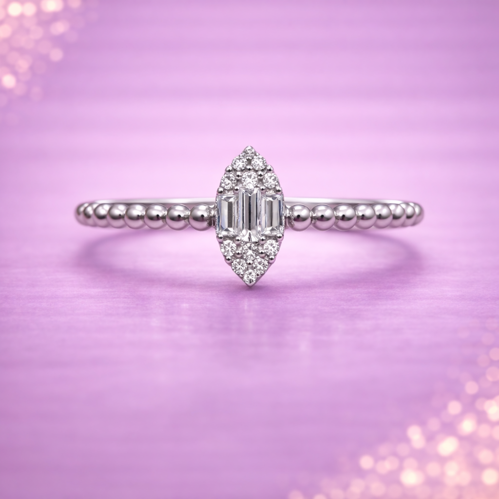 Kerasus Marquise Diamond Beaded Ring – 14K Gold