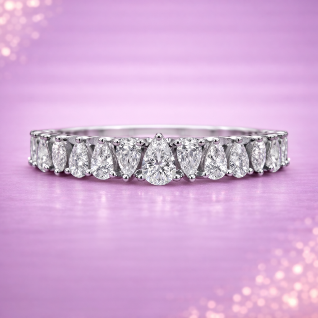 Kerasus Pear Cut Half Eternity Diamond Ring – 14K Gold