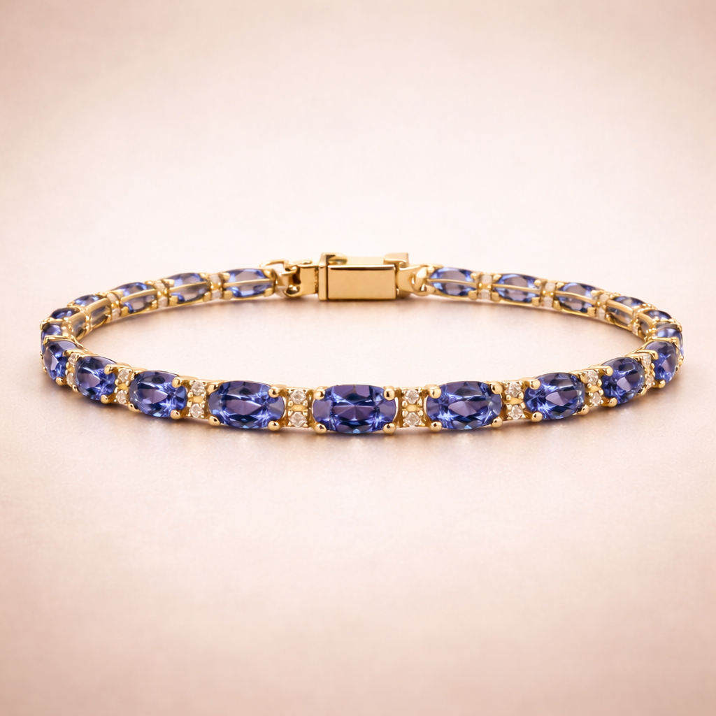 14K Gold Tanzanite & Diamond Tennis Bracelet