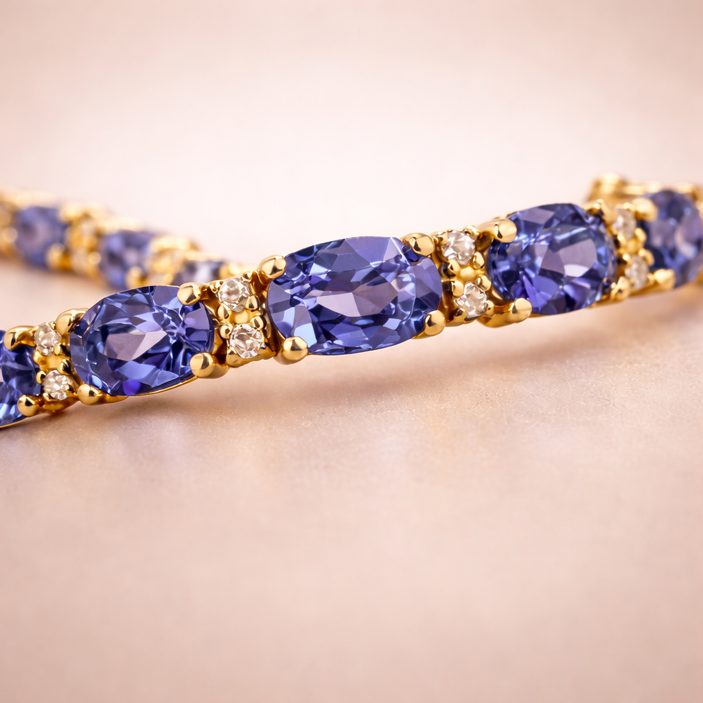14K Gold Tanzanite & Diamond Tennis Bracelet