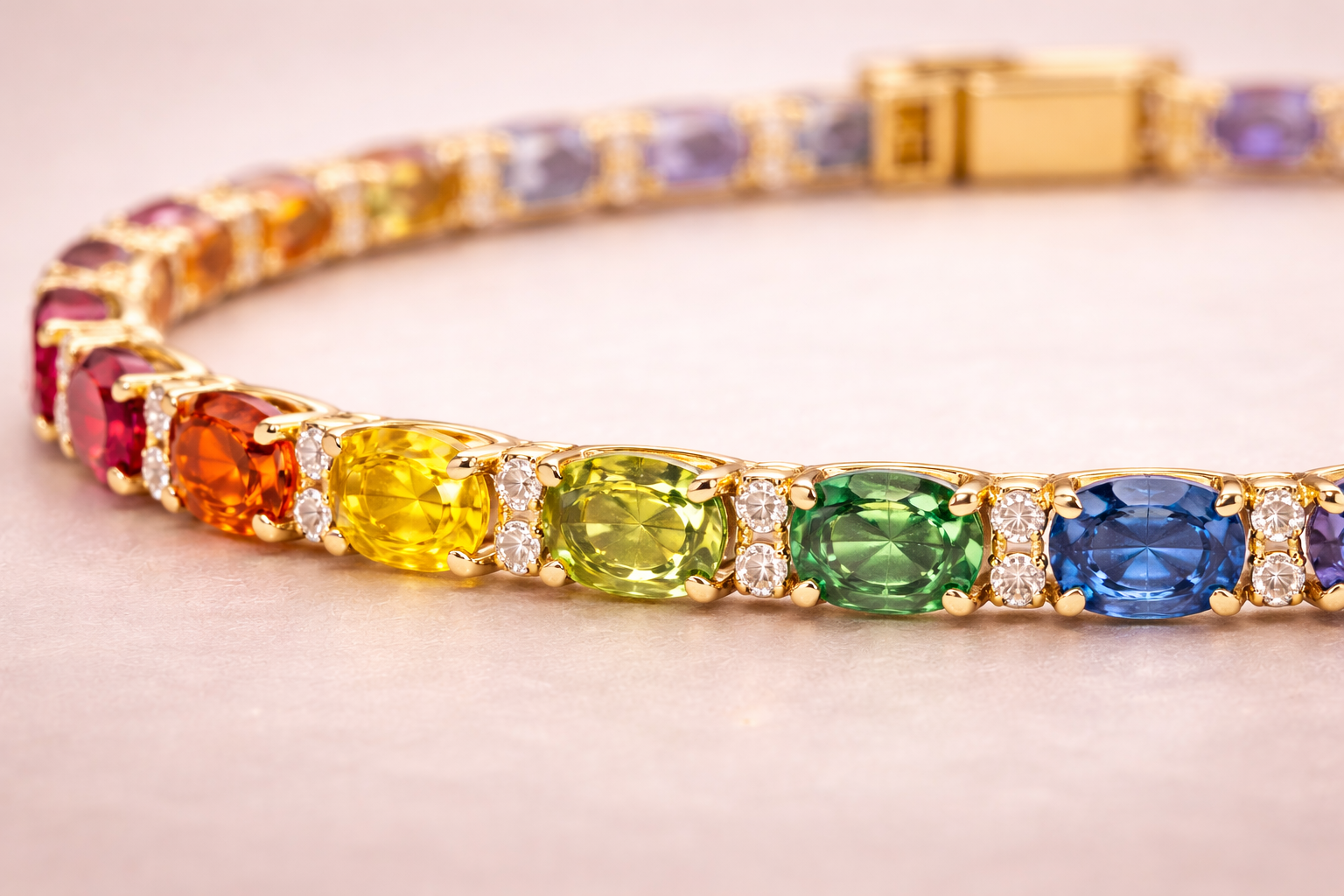 14K Gold Rainbow Sapphire & Diamond Tennis Bracelet