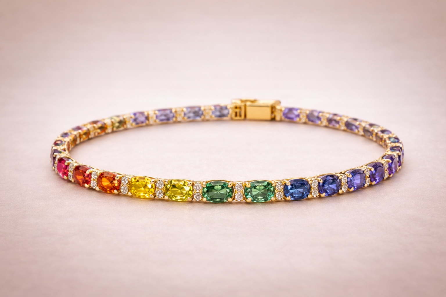 14K Gold Rainbow Sapphire & Diamond Tennis Bracelet