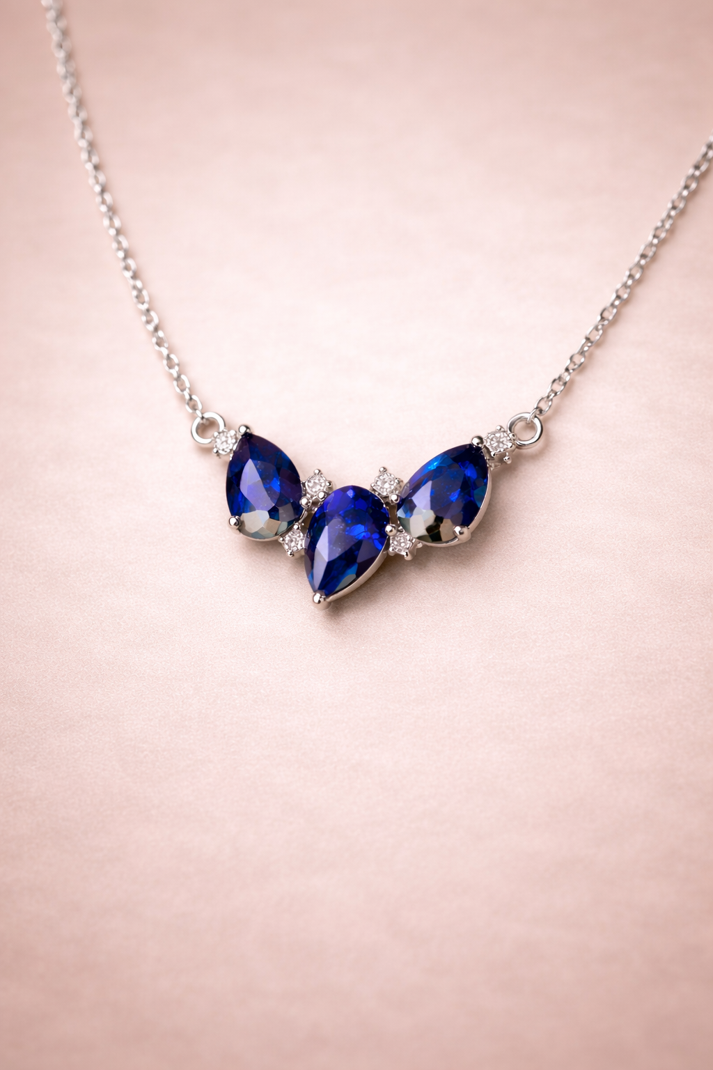 14K Gold Pear Cut Blue Sapphire & Diamond Necklace
