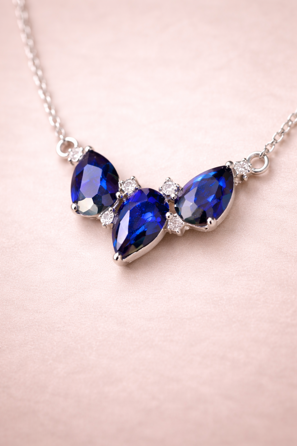 14K Gold Pear Cut Blue Sapphire & Diamond Necklace