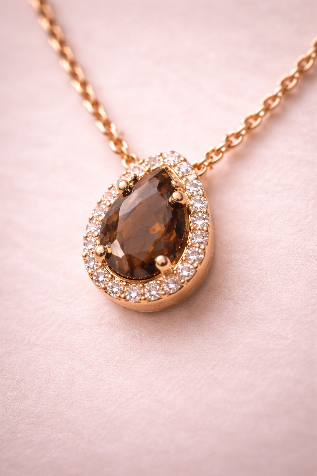 14K Gold Smokey Topaz & Diamond Necklace