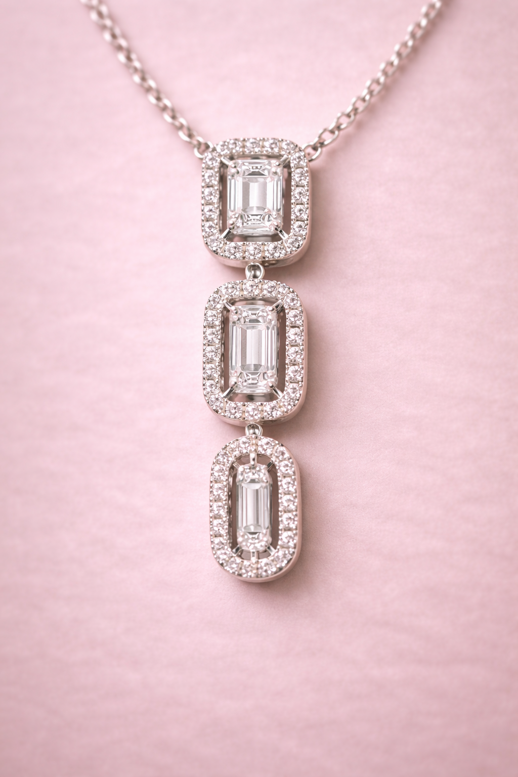 14K Gold Emerald-Cut Diamond Necklace