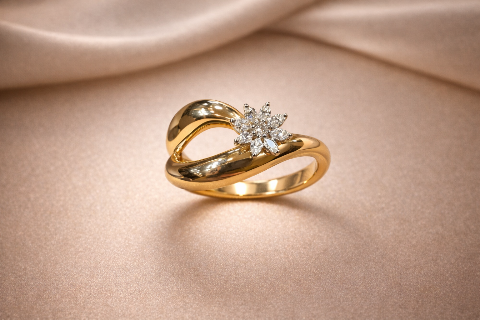Kerasus Sculptural Diamond Flower Ring – 18K Gold