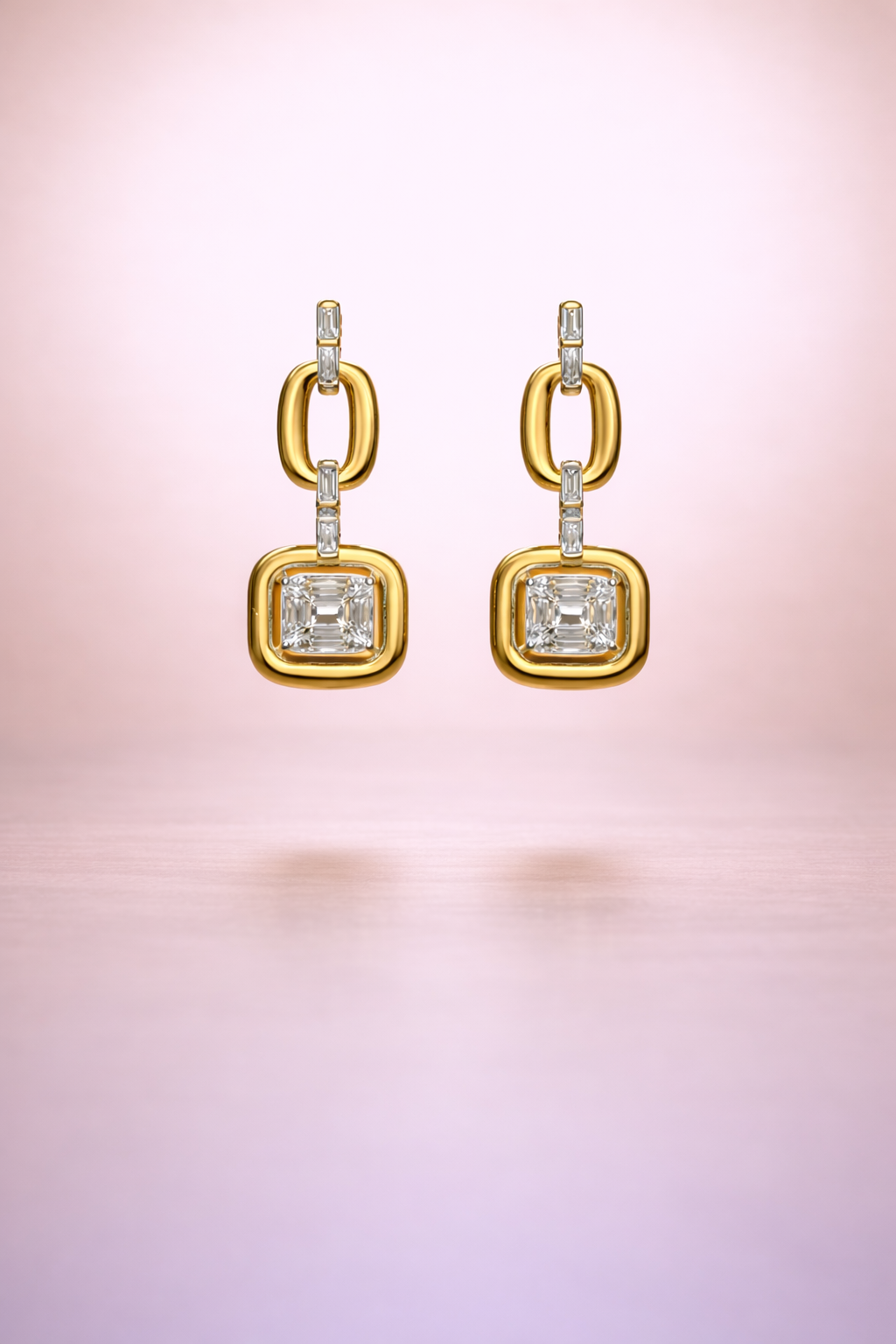 18K Yellow Gold Emerald Cut Diamond Drop Earrings
