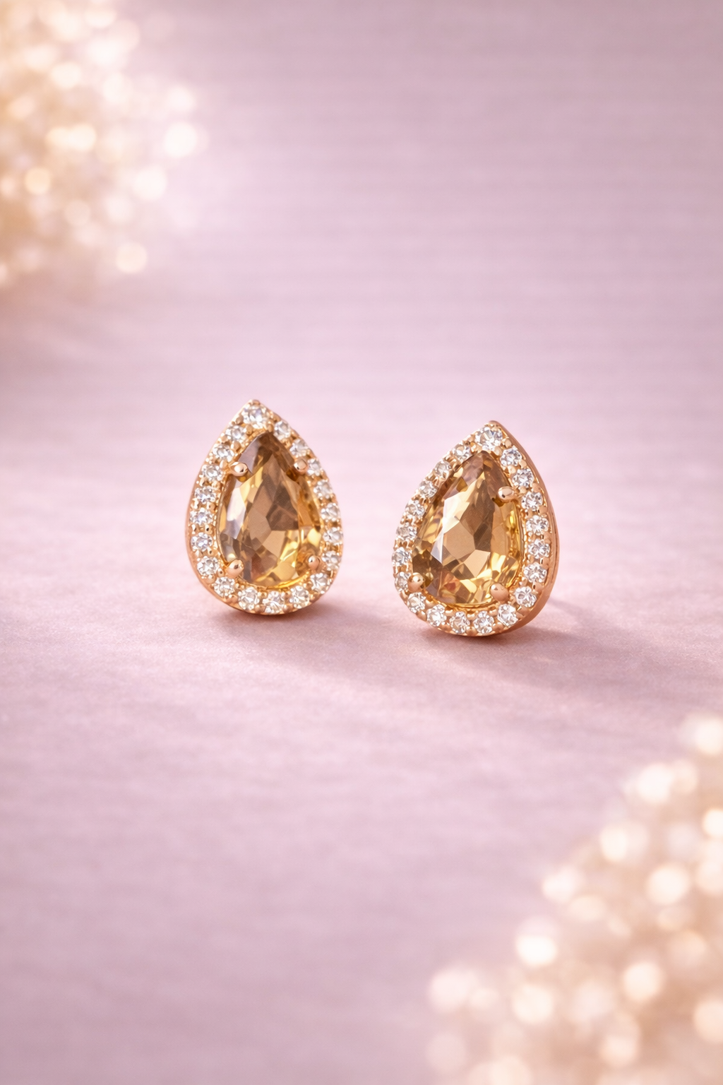 Kerasus 01 – 14K Gold Smokey Topaz & Diamond Stud Earrings