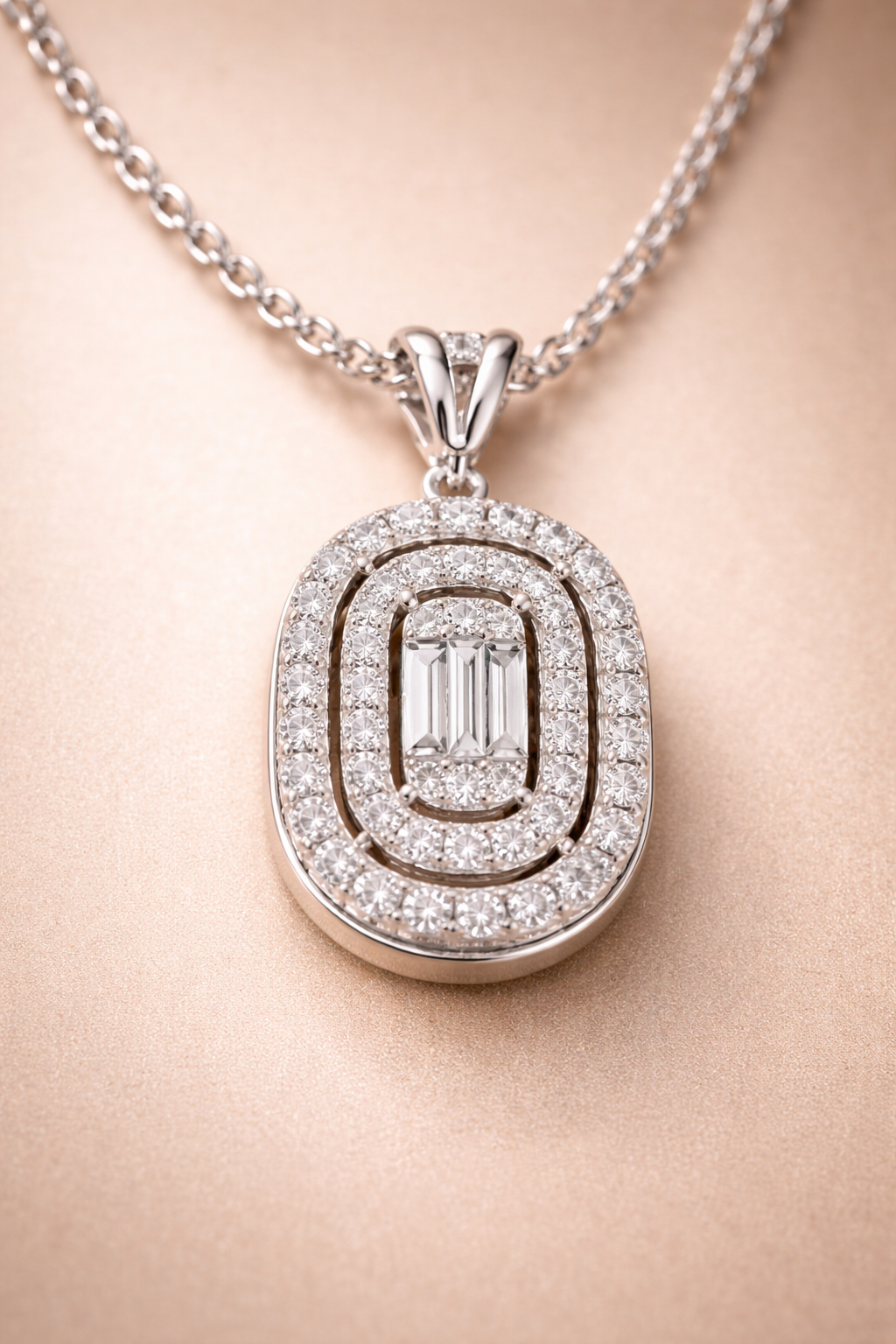 14K Gold Emerald Cut Diamond Necklace