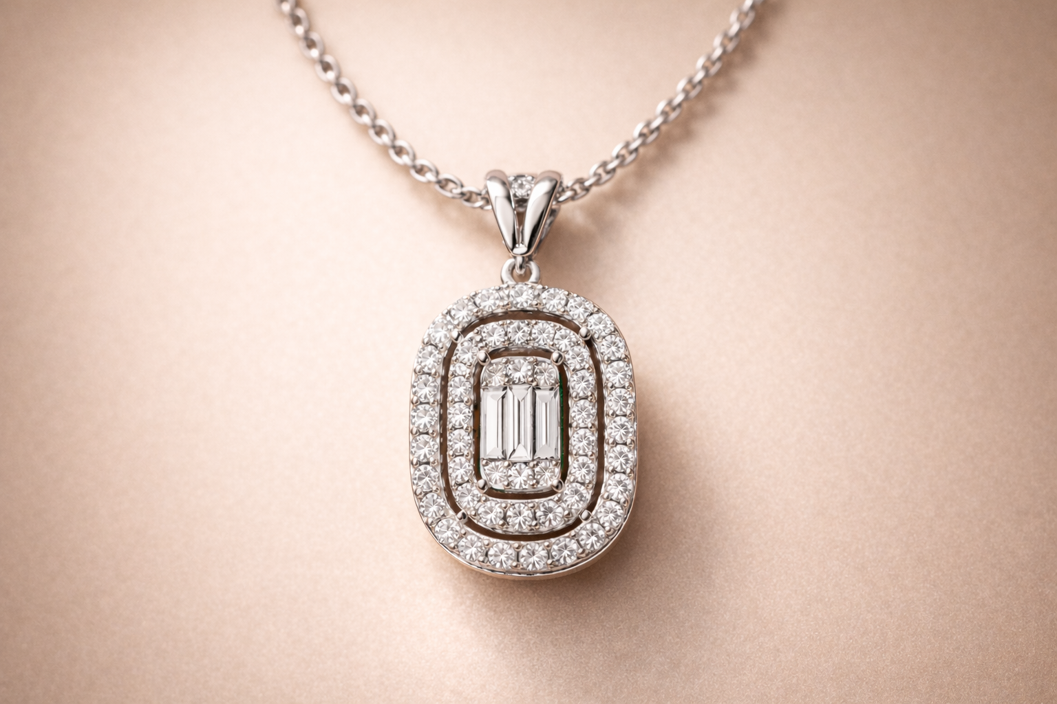 14K Gold Emerald Cut Diamond Necklace