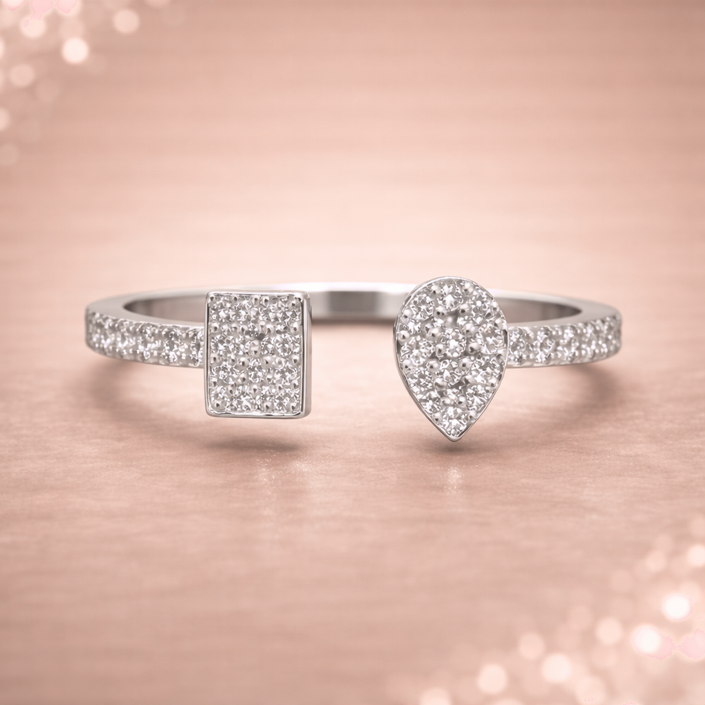 Kerasus Runder und quadratischer Diamant-offener Ring – 18K Gold
