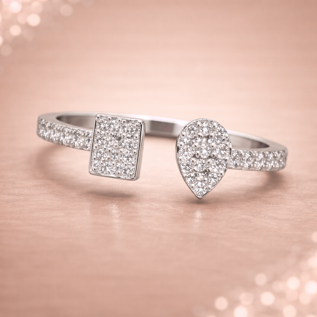 Kerasus Runder und quadratischer Diamant-offener Ring – 18K Gold
